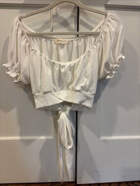 Ocean Drive White Ribbed Tie-Front Crop Top